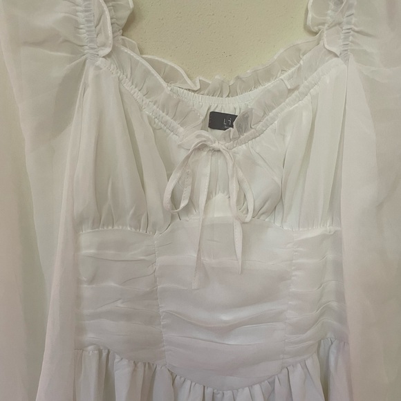 🌸 LICHI midi dress with pleated bodice and semi-transparent sleeves - Picture 9 of 17